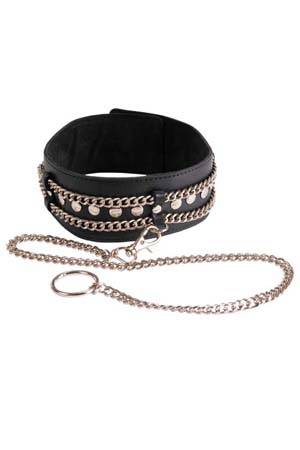 Чёрный ошейник с цепочками и поводком - Sitabella - купить с доставкой в Вологде