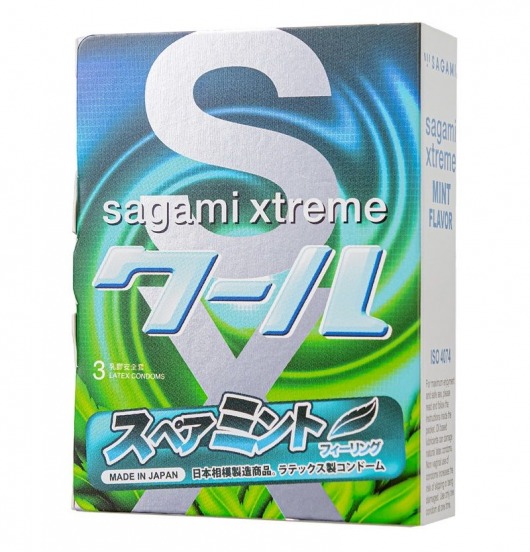 Презервативы Sagami Xtreme Mint с ароматом мяты - 3 шт. - Sagami - купить с доставкой в Вологде