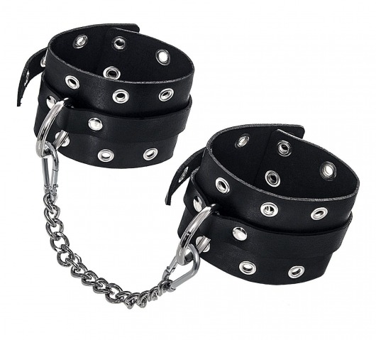 Черные кожаные однослойные оковы с люверсами - Pecado - купить с доставкой в Вологде