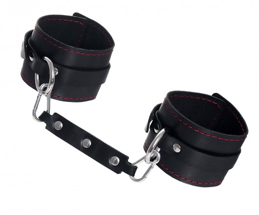 Черные кожаные однослойные оковы с контрастной строчкой - Pecado - купить с доставкой в Вологде