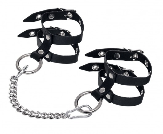 Черные однослойные кожаные оковы из двух ремешков - Pecado - купить с доставкой в Вологде