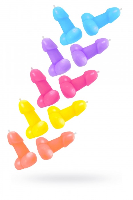 Набор из 10 разноцветных свечей в форме пениса - Pecado - купить с доставкой в Вологде