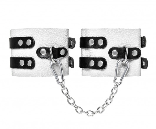 Бело-черные оковы с двумя ремешками и люверсами - Pecado - купить с доставкой в Вологде