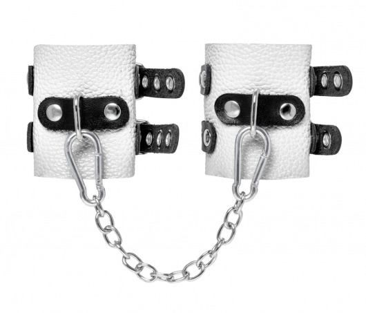 Бело-черные наручники с двумя ремешками и люверсами - Pecado - купить с доставкой в Вологде