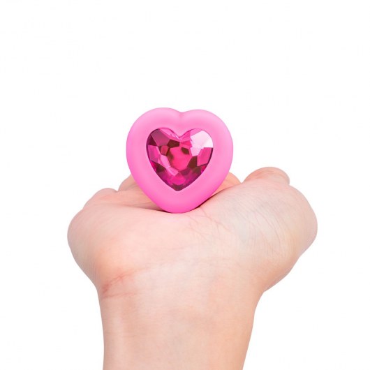 Розовый анальный плаг с кристаллом-сердцем Vibrating Heart Shape Jewel Plug S-M - b-Vibe