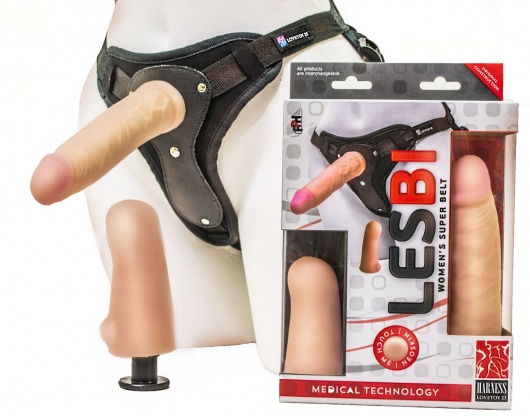Телесный страпон Harness LESBI с вагинальной пробкой - 16,5 см. - LOVETOY (А-Полимер) - купить с доставкой в Вологде