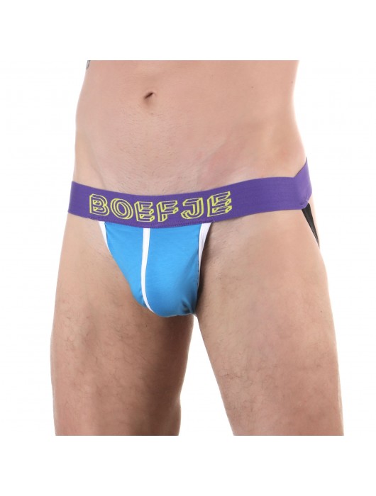 Голубые трусы-джоки с контрастной полосой и брендированным поясом - Boefje купить с доставкой