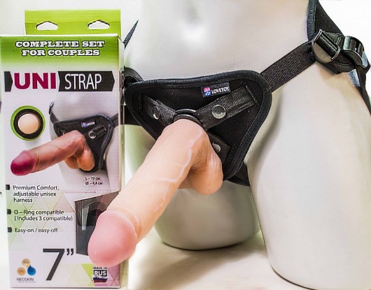 Страпон-унисекс с двумя насадками UNI strap 7  Harness - 19 и 16 см. - LOVETOY (А-Полимер) - купить с доставкой в Вологде