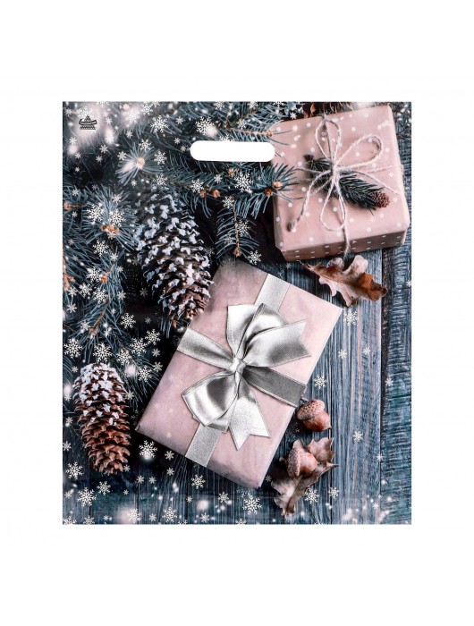 Новогодний пакет с принтом в виде подарков и вырубной ручкой (45х38 см) - Сима-Ленд - купить с доставкой в Вологде