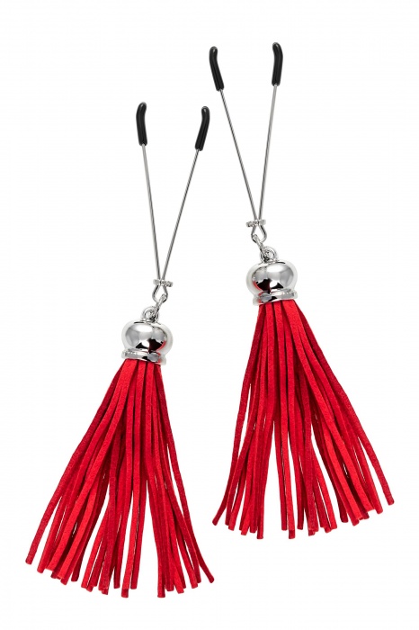 Зажимы на соски «Вилки» с красными кисточками из замши - Pecado - купить с доставкой в Вологде