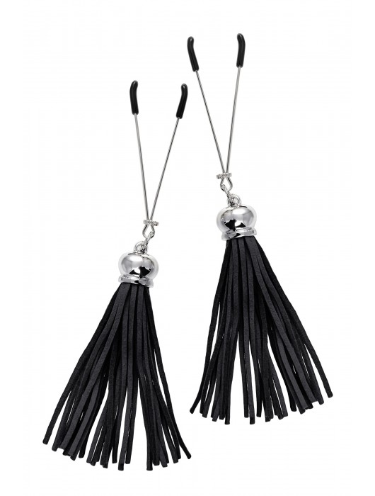 Зажимы на соски «Вилки» с черными кисточками из замши - Pecado - купить с доставкой в Вологде