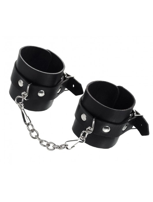 Черные однослойные наручники из натуральной кожи с цепочкой - Pecado - купить с доставкой в Вологде