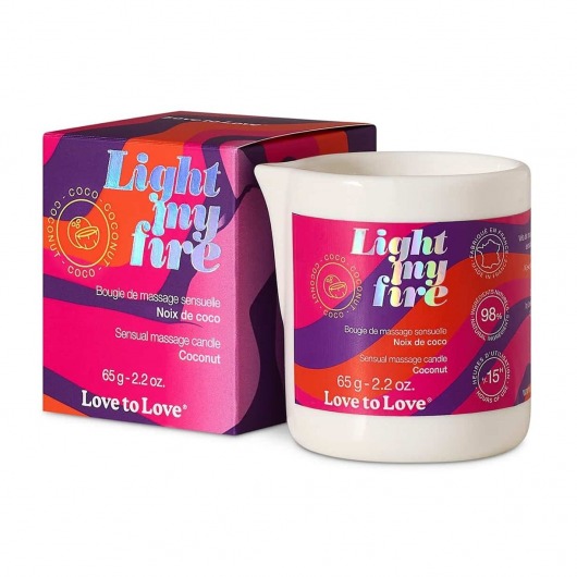 Массажная свеча Light My Fire Coconut с ароматом кокоса - 65 гр. - Love to Love - купить с доставкой в Вологде