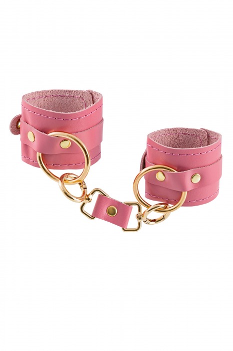 Розовые однослойные кожаные наручники - Pecado - купить с доставкой в Вологде