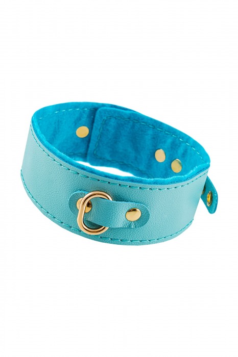 Голубой двуслойный кожаный ошейник с подкладкой из фетра - Pecado - купить с доставкой в Вологде