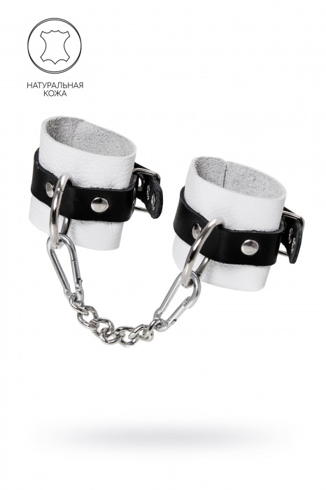 Бело-черные кожаные наручники с одним ремешком с люверсами - Pecado - купить с доставкой в Вологде