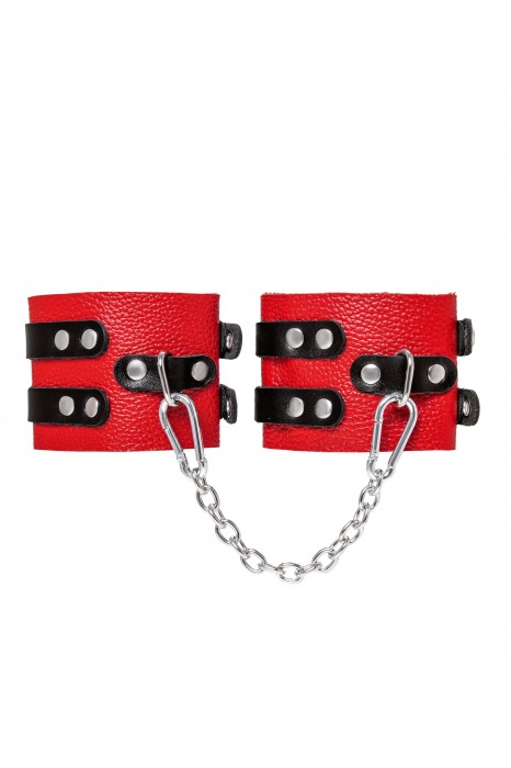 Красно-черные мягкие оковы с двумя ремешками с люверсами - Pecado - купить с доставкой в Вологде