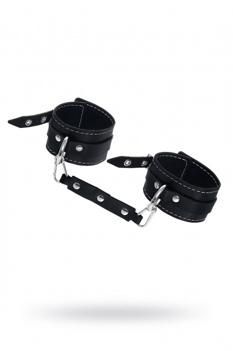 Черные двухслойные кожаные оковы с белой строчкой - Pecado - купить с доставкой в Вологде