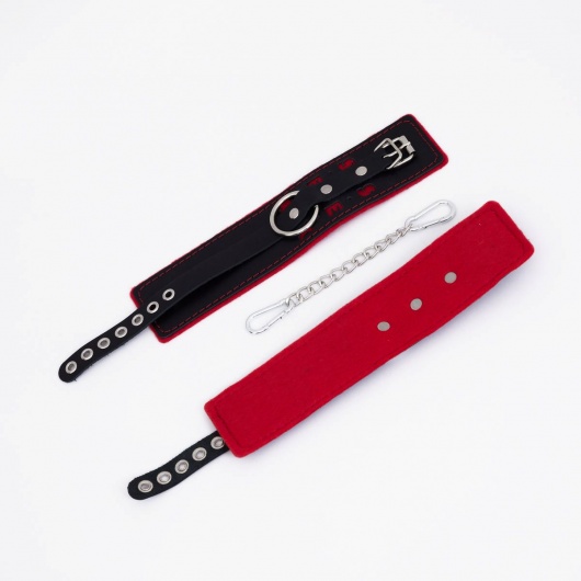 Черно-красные оковы с красной строчкой Sex - Crazy Handmade - купить с доставкой в Вологде