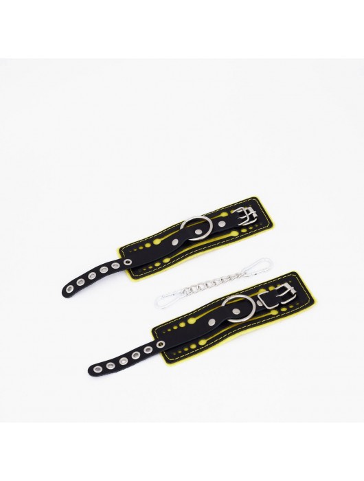 Черно-желтые кожаные наручники с жёлтой строчкой - Crazy Handmade - купить с доставкой в Вологде