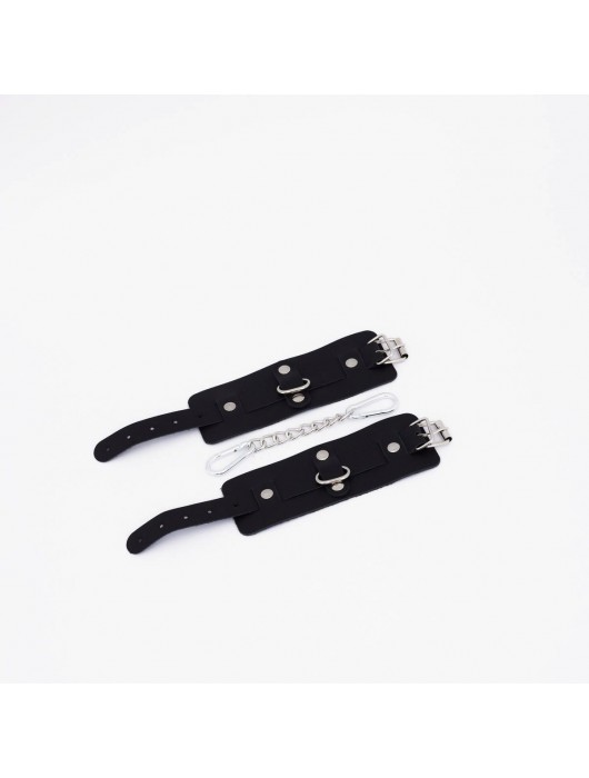Черные кожаные наручники с хромированной фурнитурой - Crazy Handmade - купить с доставкой в Вологде