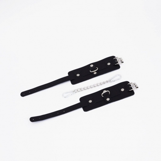 Черные кожаные оковы с хромированной фурнитурой - Crazy Handmade - купить с доставкой в Вологде