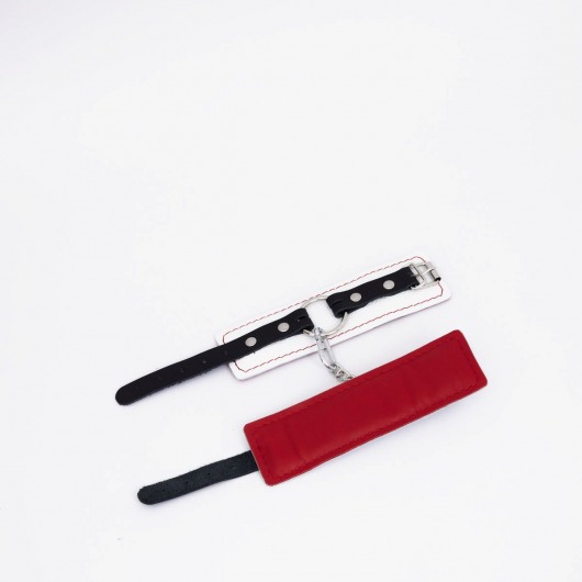 Бело-красные кожаные наручники - Crazy Handmade - купить с доставкой в Вологде