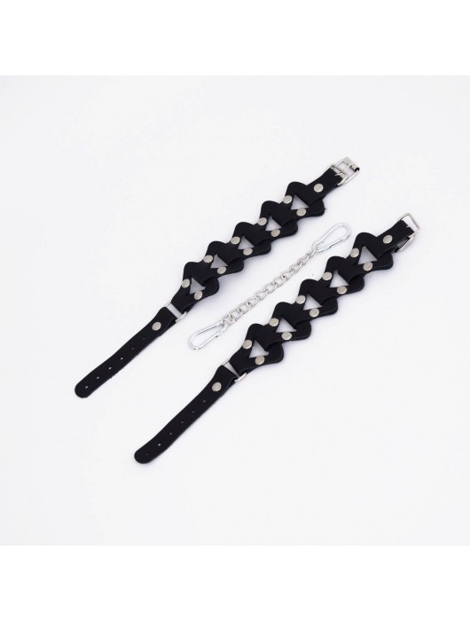 Черные кожаные наручники из звеньев - Crazy Handmade - купить с доставкой в Вологде
