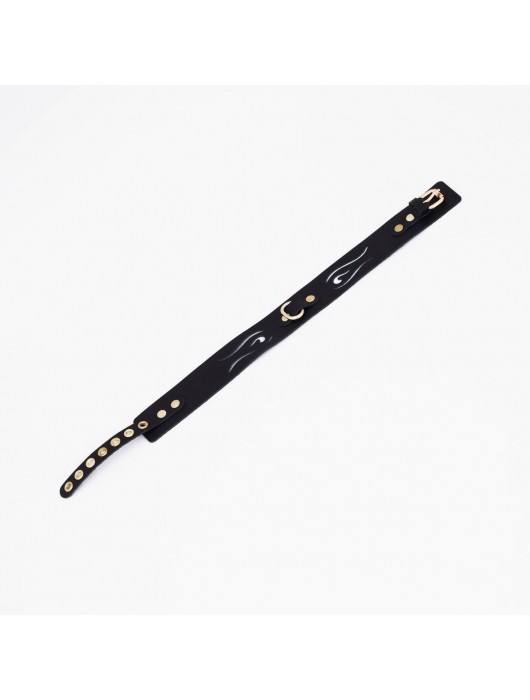 Черный кожаный ошейник с золотистой фурнитурой - Crazy Handmade - купить с доставкой в Вологде