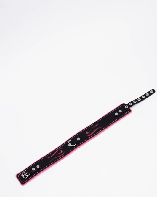 Черно-розовый кожаный ошейник с розовой строчкой - Crazy Handmade - купить с доставкой в Вологде