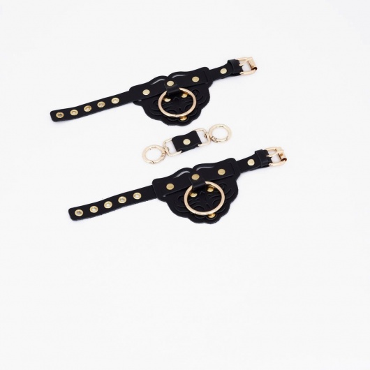 Черные наручники с золотистой фурнитурой - Crazy Handmade - купить с доставкой в Вологде