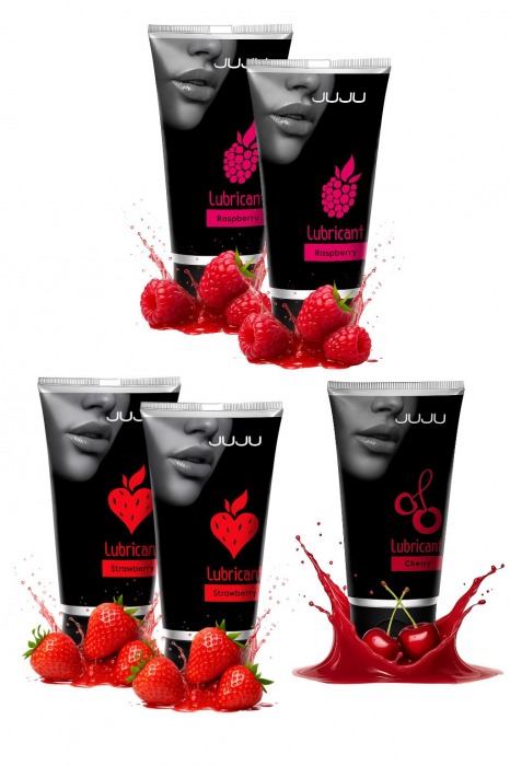 Набор из 5 съедобных лубрикантов JUJU (клубника х 2, малина х 2, вишня) - JuJu - купить с доставкой в Вологде