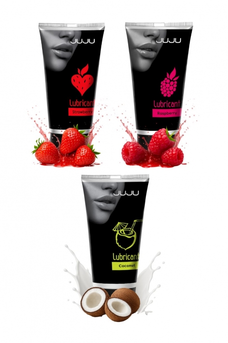 Набор из 3 съедобных лубрикантов JUJU (клубника, малина, кокос) - JuJu - купить с доставкой в Вологде