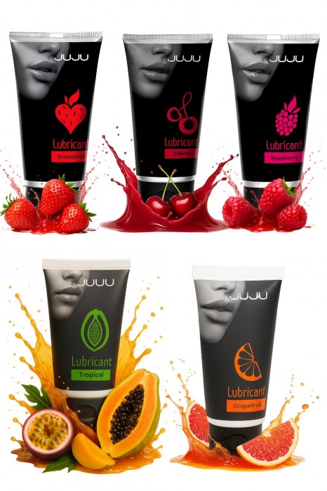 Набор из 5 съедобных лубрикантов JUJU (клубника, малина, тропические фрукты, вишня, грейпфрут) - JuJu - купить с доставкой в Вологде