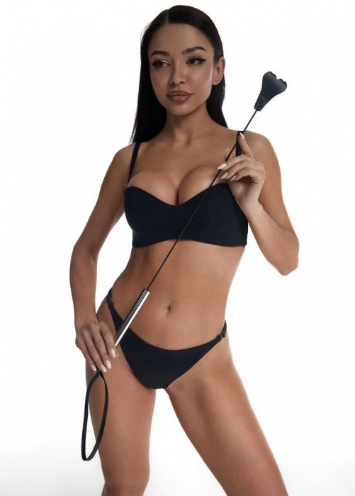 Стек с черным кожаным наконечником в виде сердца и металлической ручкой - 67 см. - Crazy Handmade - купить с доставкой в Вологде