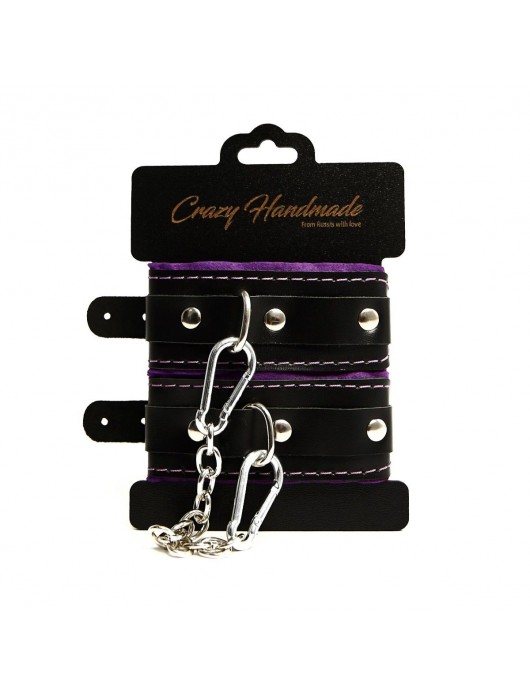 Черно-фиолетовые скругленные наручники с мягкой подкладкой - Crazy Handmade - купить с доставкой в Вологде