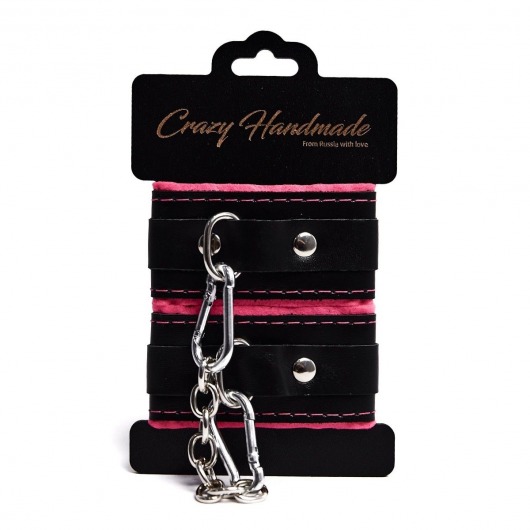 Черно-розовые скругленные наручники с мягкой подкладкой - Crazy Handmade - купить с доставкой в Вологде