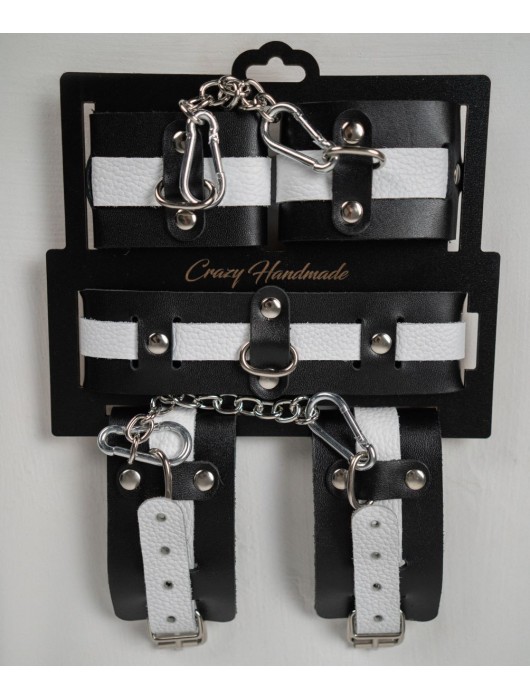 Набор фиксаторов из черной и белой натуральной кожи - Crazy Handmade - купить с доставкой в Вологде