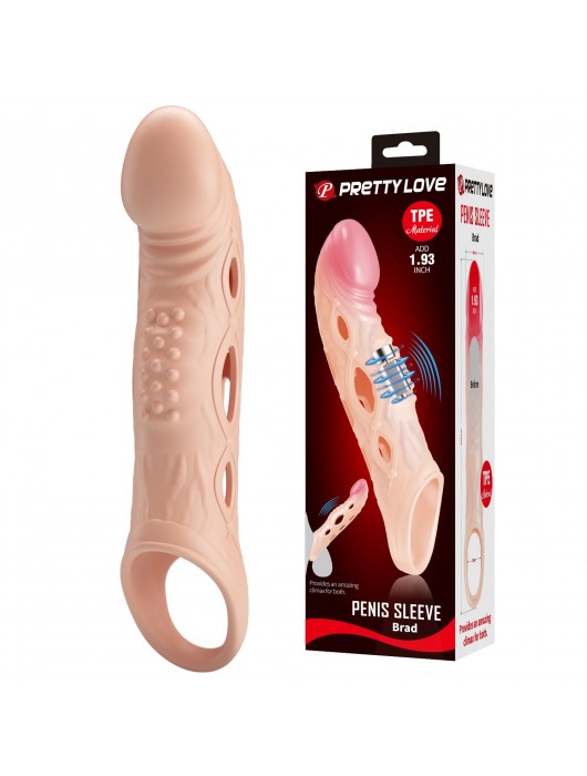 Телесная удлиняющая насадка с рельефом и вибрацией Brad - 21,3 см. - Baile - в Вологде купить с доставкой
