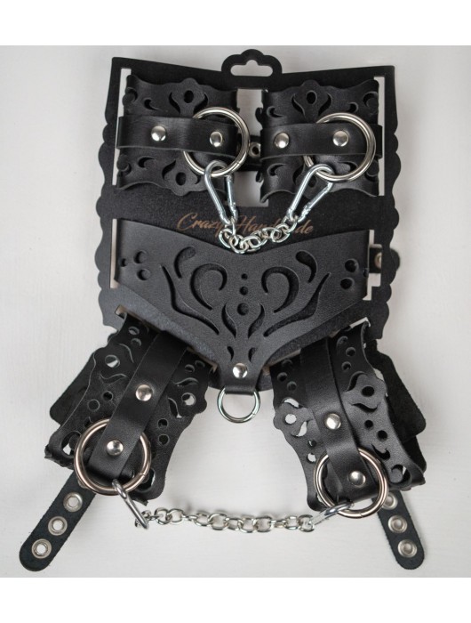 Черный ажурный кожаный набор фиксаций - Crazy Handmade - купить с доставкой в Вологде