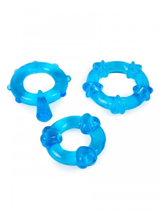 Набор из 3 синих эрекционных колец с различным рельефом - Erowoman-Eroman - в Вологде купить с доставкой