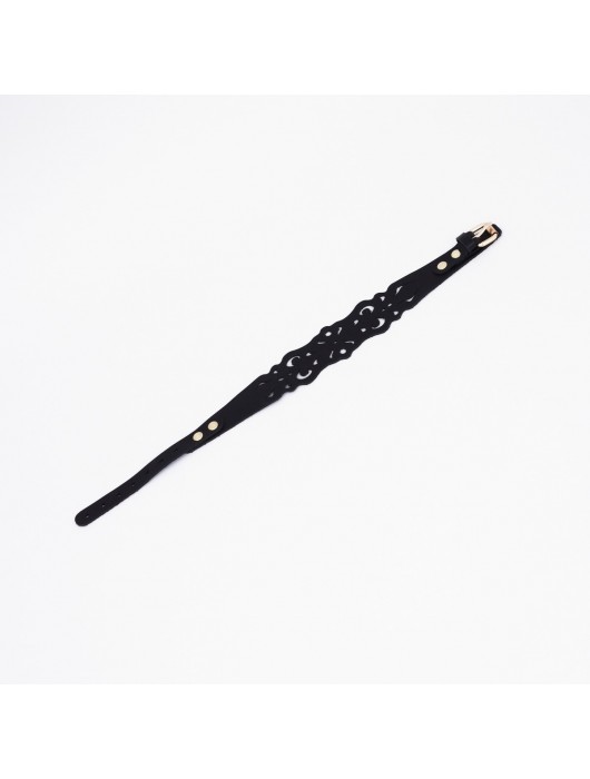 Черный ажурный чокер с золотистой фурнитурой - Crazy Handmade - купить с доставкой в Вологде