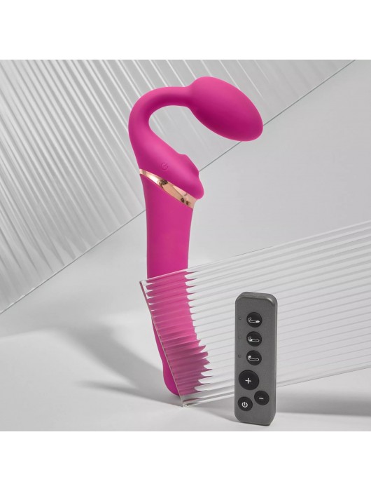 Ярко-розовый безремневой страпон Multi Orgasm Bendable Strap-On size XL с клиторальной стимуляцией - Strap-on-me - купить с доставкой в Вологде