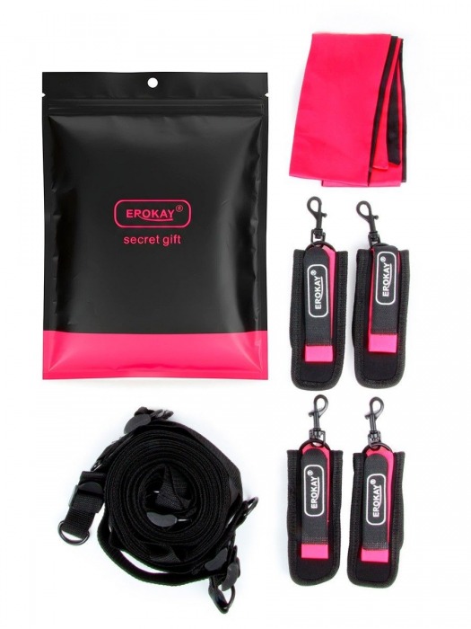 Черно-розовый эротический набор: фиксатор, оковы, наручники, повязка - Erokay - купить с доставкой в Вологде