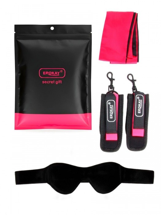 Черно-розовый эротический набор: маска, наручники и повязка - Erokay - купить с доставкой в Вологде