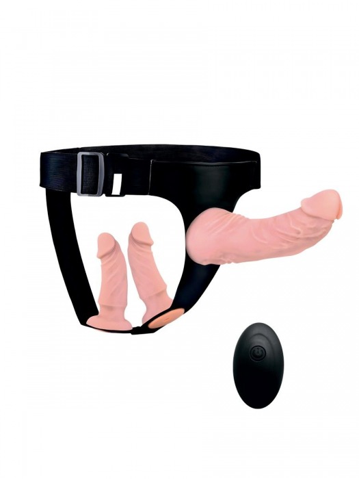 Женский страпон с 3 насадками и вибрацией - Erowoman-Eroman - купить с доставкой в Вологде