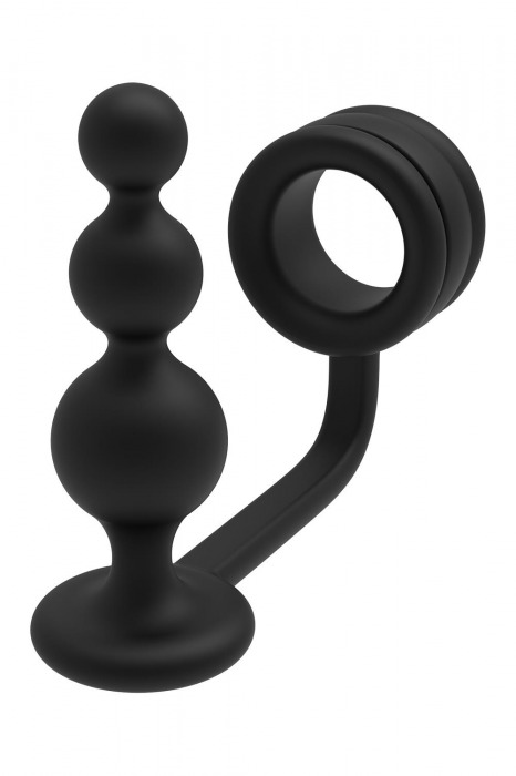Черное эрекционное кольцо с анальной елочкой Cockring With Beaded Anal Plug - Dream Toys - в Вологде купить с доставкой