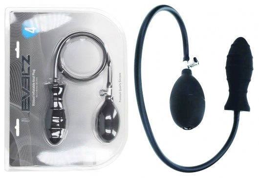 Черная анальная втулка с функцией расширения Ribbed Inflatable Silicone Anal Plug - Shots Media BV