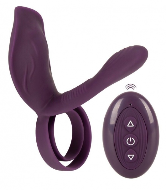 Фиолетовая насадка на член с клиторальным отростком и пультом ДУ RC Couple’s Vibrator 2 - Orion - в Вологде купить с доставкой