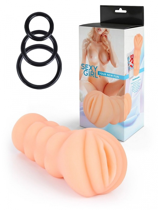 Телесный мастурбатор-вагина с эрекционными кольцами в комплекте - Sexy Girl - в Вологде купить с доставкой